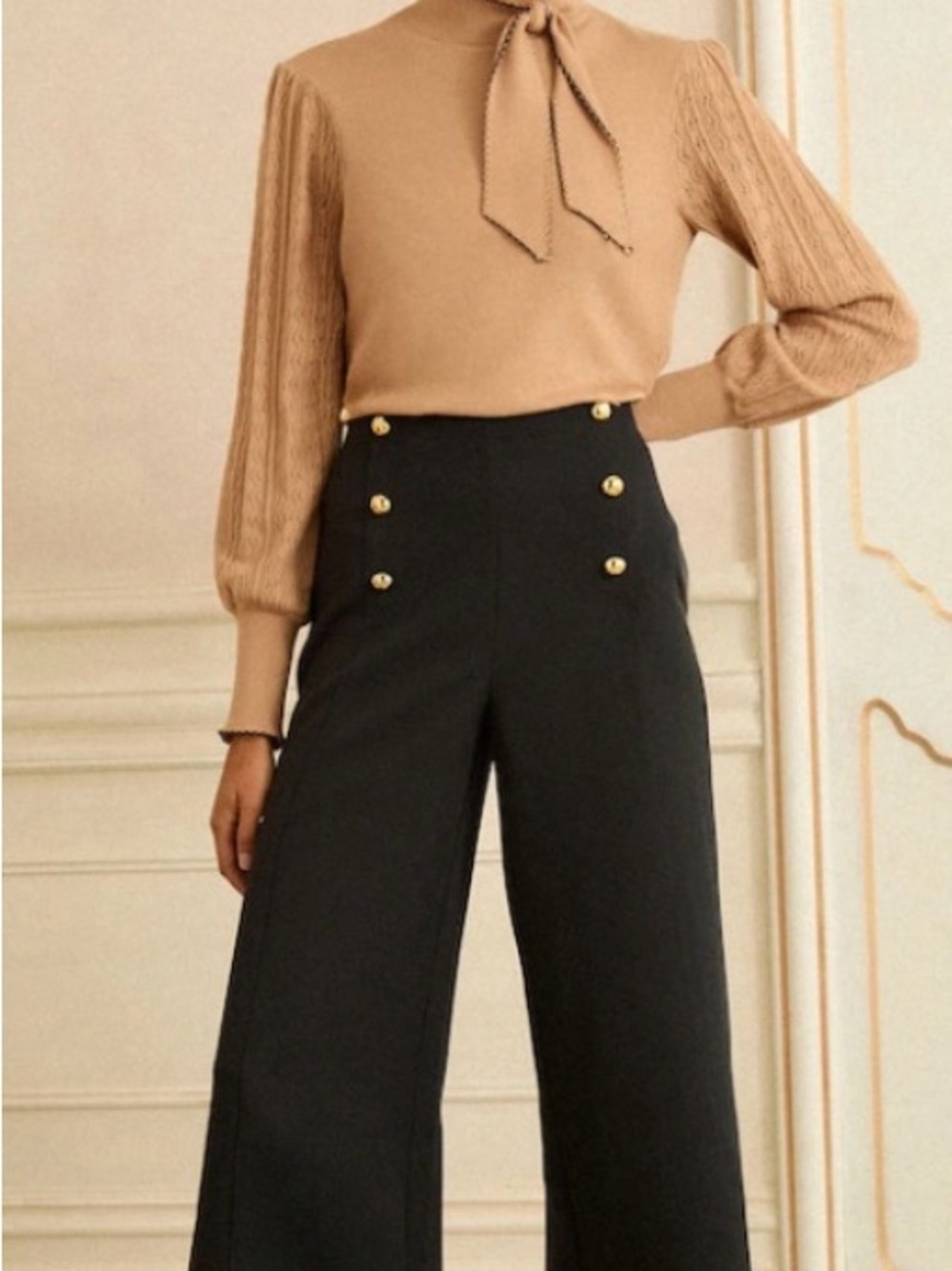 New York & Company Black Wide Leg Pants with Gold Buttons